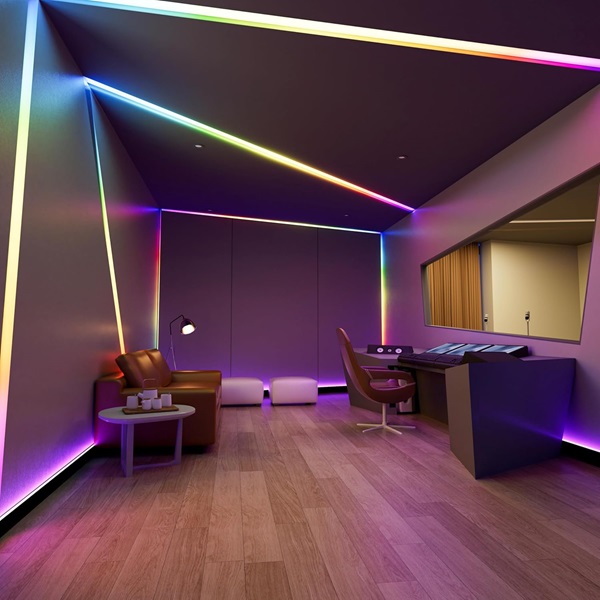Hotel reception area with integrated linear lighting